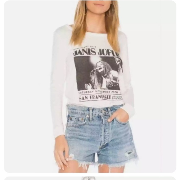 JUNKFOOD Janis Joplin One Night Only White TShirt Long Sleeve XS  Band Tee NWT - Picture 2 of 3